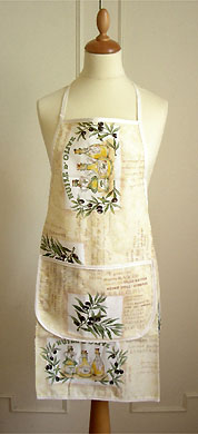 French Apron, Provence fabric (olives Les Baux. raw)